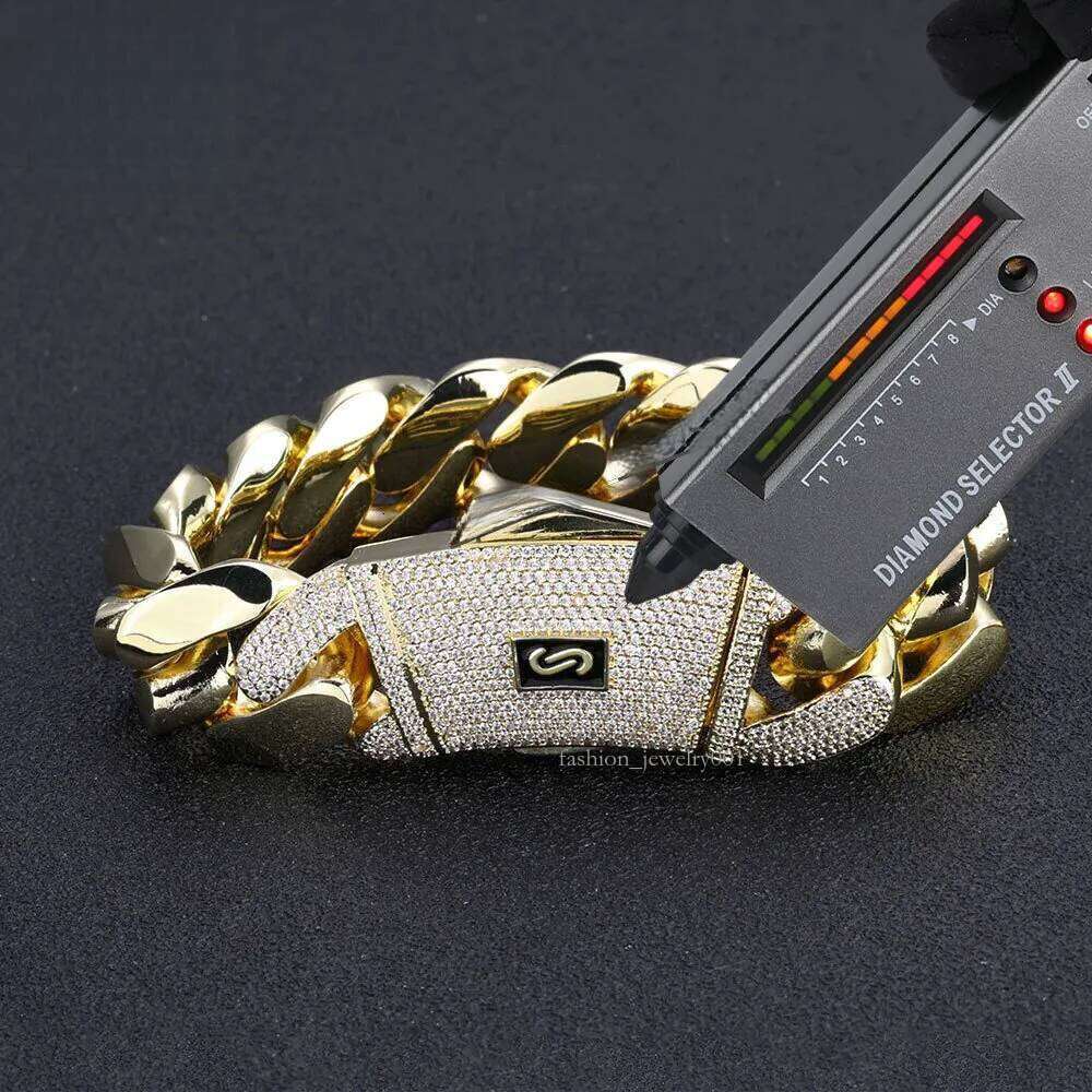 NUOYA Monaco Style Link Chain Sier Smooth Iced Out VVS Moissanite Cuban Bracelet Fine Jewelry