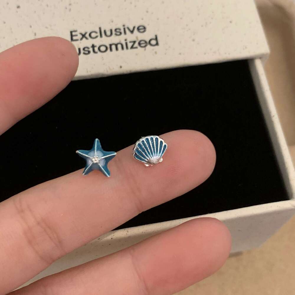 Starfish Shell Asymmetric Earrings for Women, Niche Cool Style, Korean Versatile Earrings, Light , Unique Design Sense, Ear Jewelry