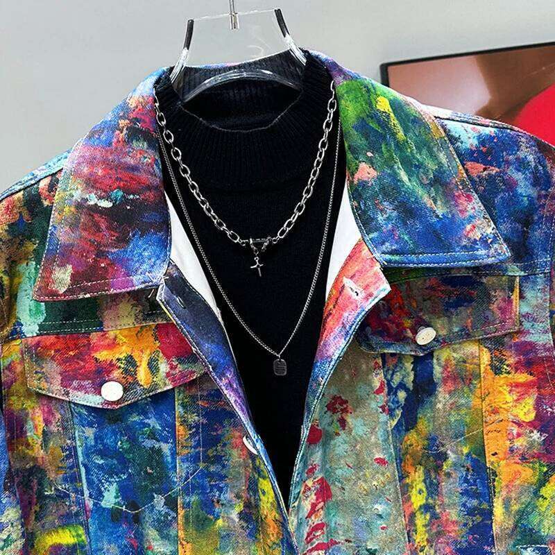 Women's Wear PFHQ Spring New Personalized Fashion Versatile Colorful Graffiti Paint Short Jacket For Item Contrast Color Tops 21E2554
