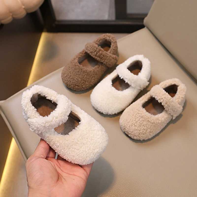 Winter New Children Flat Shoes Fur Cover Toe Light Warm Kids Casual Shoe 2024 Plush Warm Non-slip Leisure Comfy Boys Girls Shoe XJ250724
