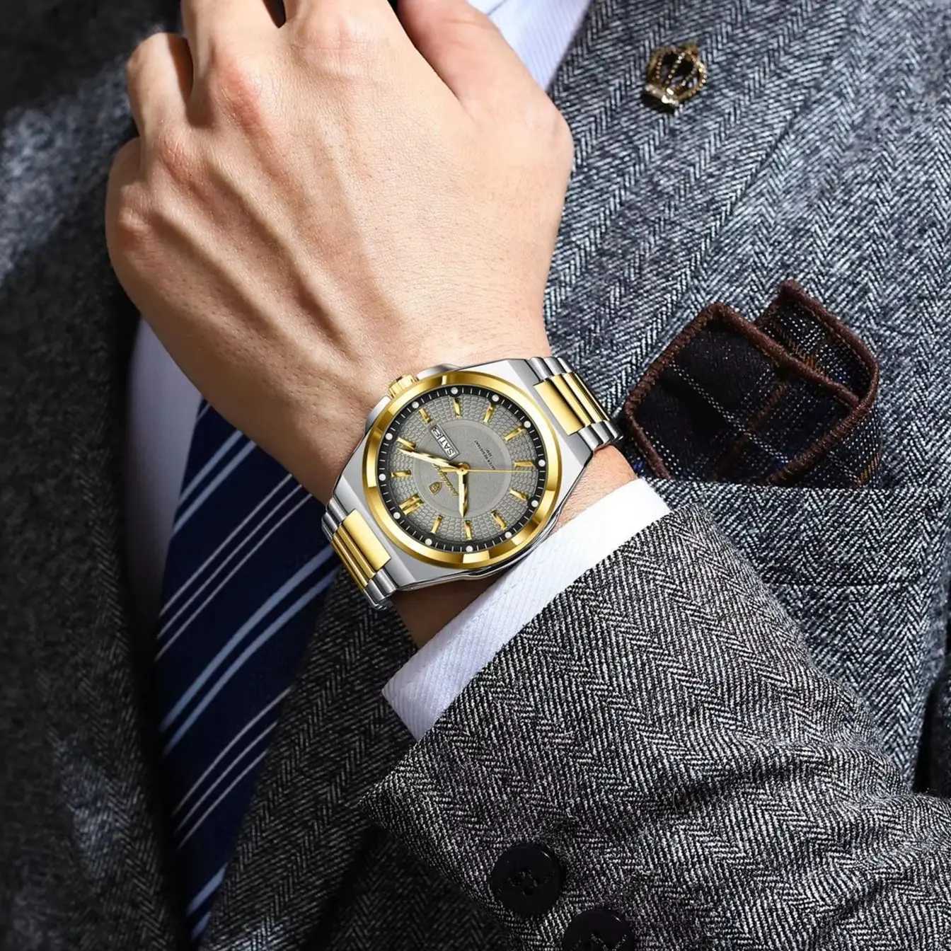 POEDAGAR Top Original Mens Watches Stainless Steel Waterproof Luminous Man Watch Date Week Classic Trendy Quartz Men Wristwatch W250724