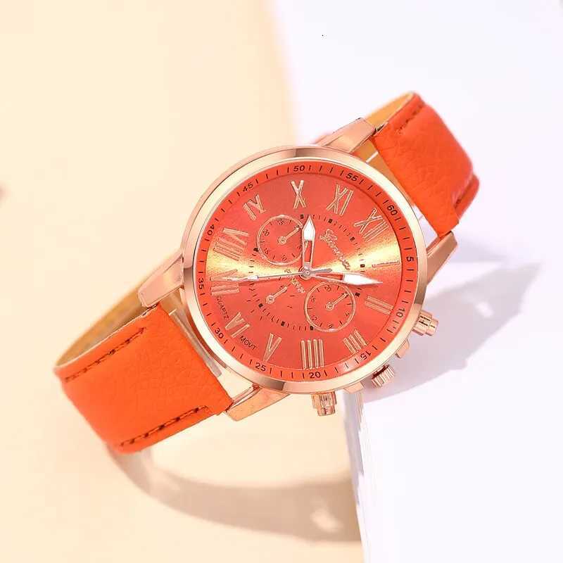Womens Fashion Watch Ladies Orange Leather Quartz Wrist Watch for Women Business Casual Watch Relogio Feminino W250724