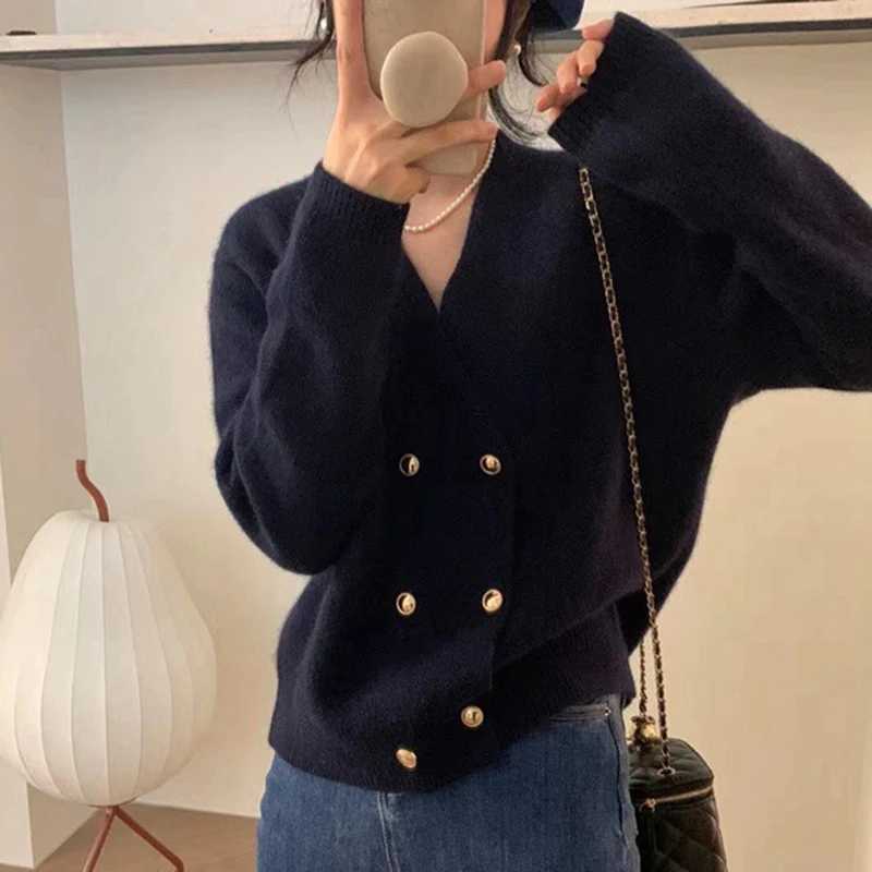 2025 Korean Double Breasted Knitted Cardigans for Women Fashion V Neck Cardigan for Women Autumn Winter Long Sleeve Sweater Coats for Women X250724