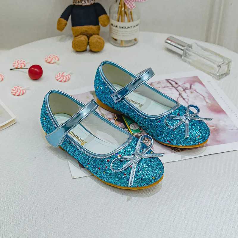 Princess Kids Leather Shoes for Girls Flower Casual Glitter Children High Heel Girls Shoes Butterfly Knot Blue Pink Silver 3 XJ250724