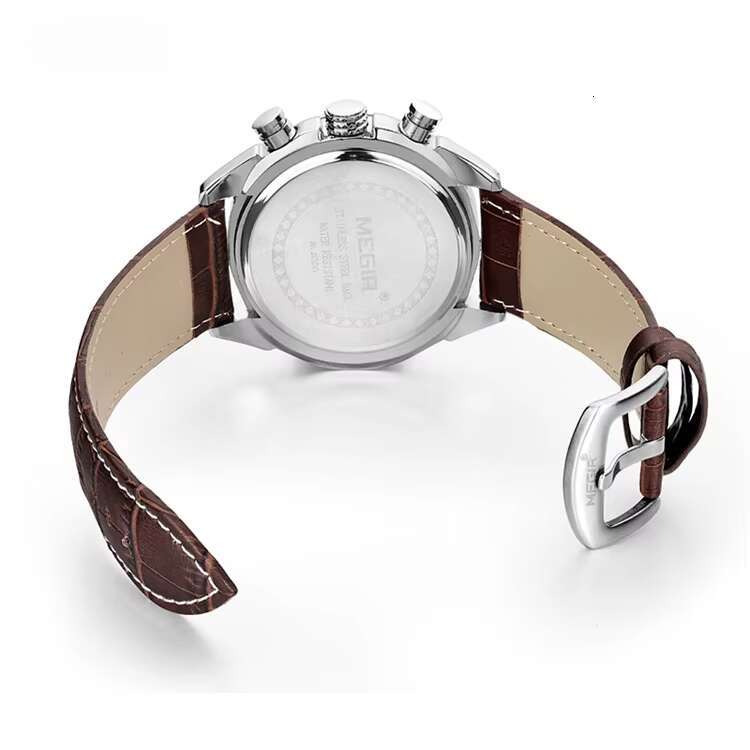 DHgargets MEGIR Men's Sports Watch - Chronograph, Luminous, 30M Waterproof, Leather Strap, Multifunction Wristwatch