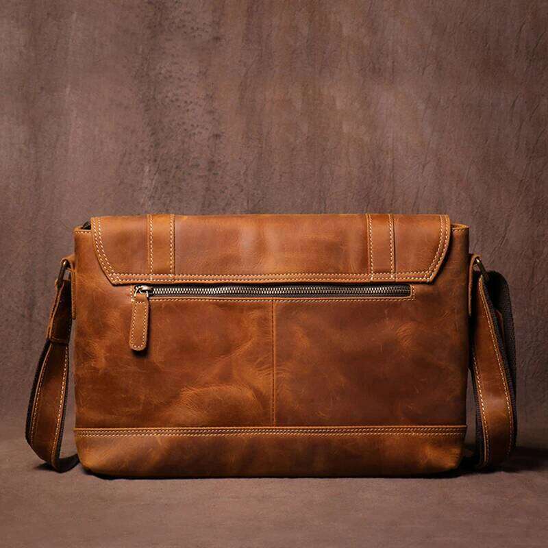 GURO Men's Retro Messenger Crazy Horse Leather Briefcase High Quality Shoulder Sling Bag Crossbody For 12.9 Inch Ipad