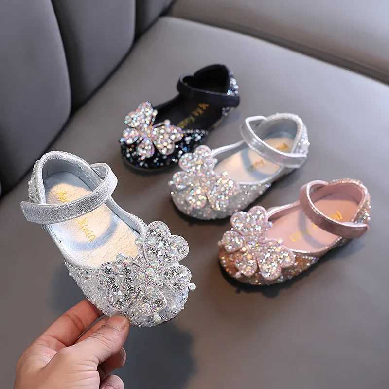 Kids Leather Shoe Spring Autumn Ballet Flats for Girls Luxury Rhinestone Butterfly Children Princess Shallow Flat Dress Shoes XJ250724