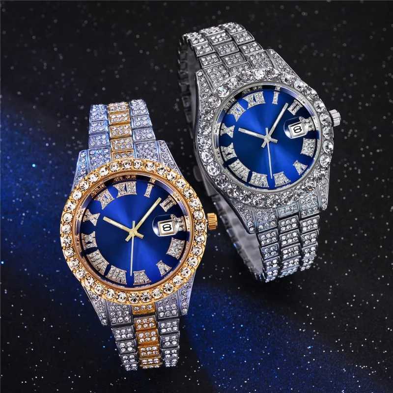 4pcs/set Business Luxury Mens Rhinestone Watch Jewelry Set Classic Silver Mens Quartz Calendar Wrist Watch - Gifts for Men W250724