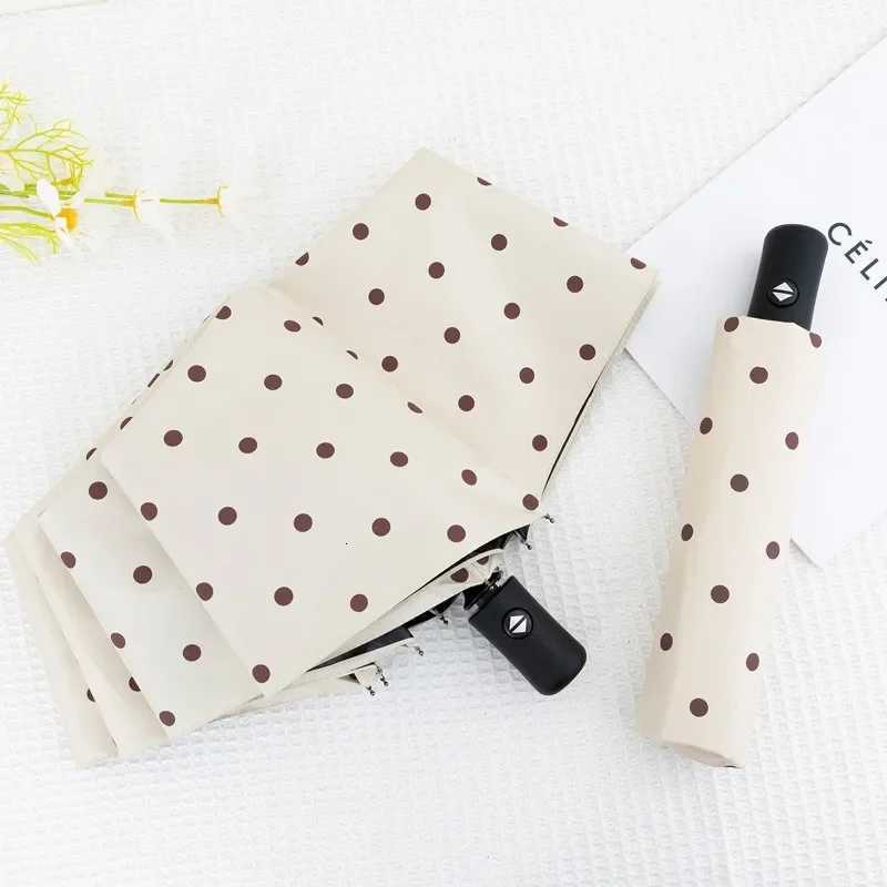 Stylish Polka Dot Auto-Folding Umbrella UPF 50+ Black Coated Sun Rain Protection Compact Travel Umbrella R250724