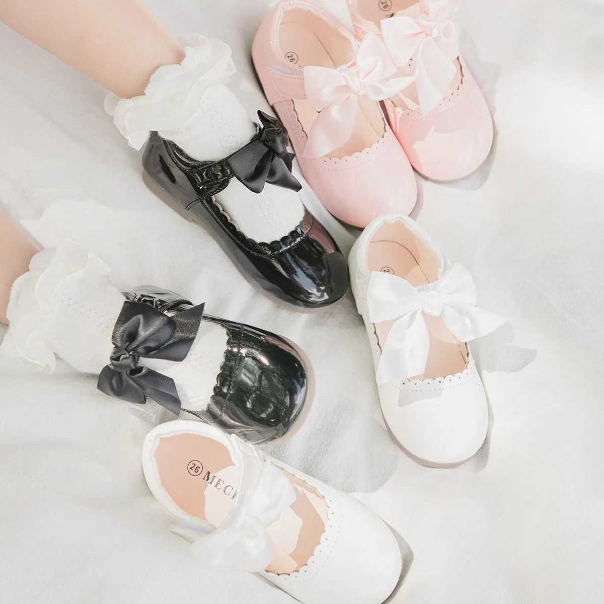 Meckior Girls Mary Jane Dress Kids Shoes Ballet Flats Non-slip Girls Par School Bowknot Children Princess Leather Shoes XJ250724