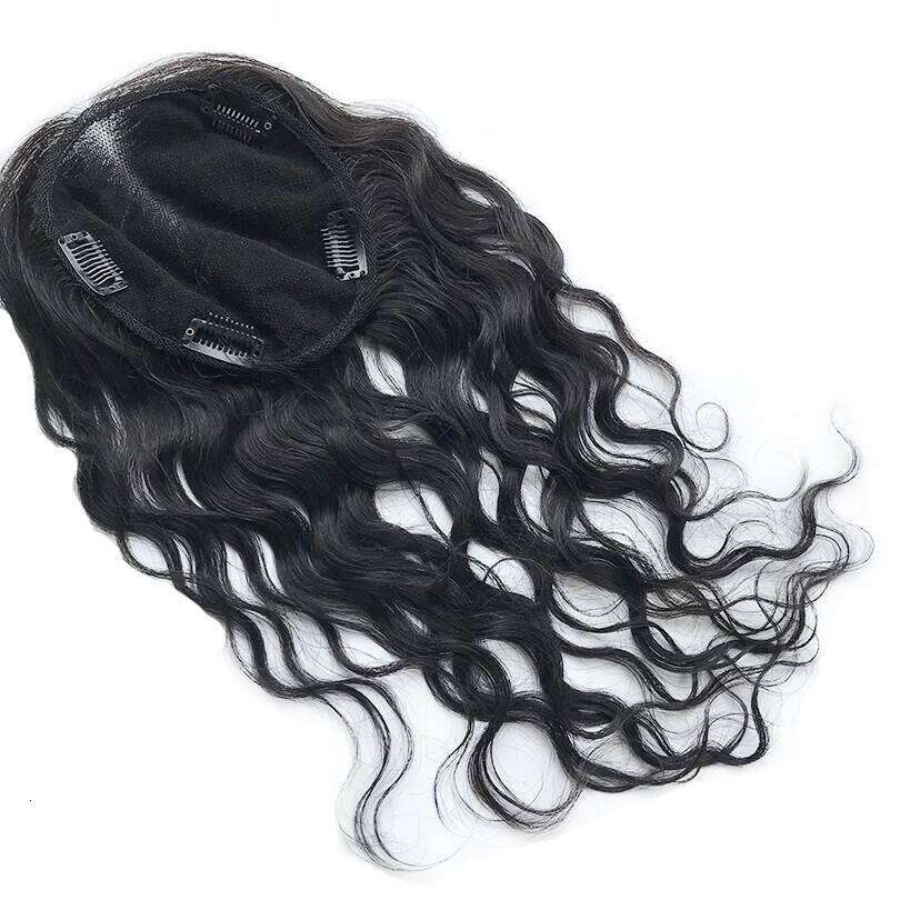 13x15cm Wavy Virgin Swiss Lace Topper Hair Pieces Clips in Natural Black Color 8-14inch