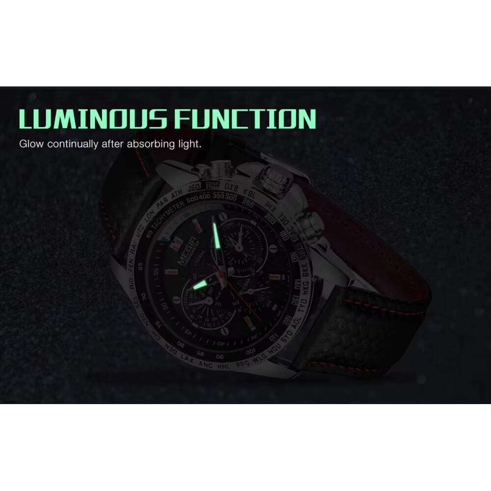 DHwatches MEGIR Men's Sports Watch - 30M Waterproof, Luminous, 6-Hand Design, Leather Strap, Quartz Wristwatch for Active Men