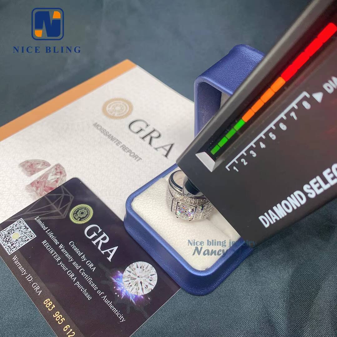 Iced Out Moissanite Jewelry Men Ring Vvs Big Main Moissanite Diamond 925 Silver Cuban Designer Hip Hop Rings