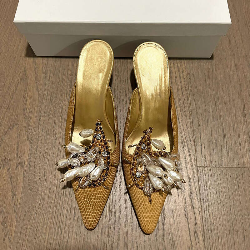 Heel Sandals Sandals Shoes Women Heels Gold Cap Sandals For Women Outdoor Wear New Summer French Style Small Thin Heel Versatile Pointed To