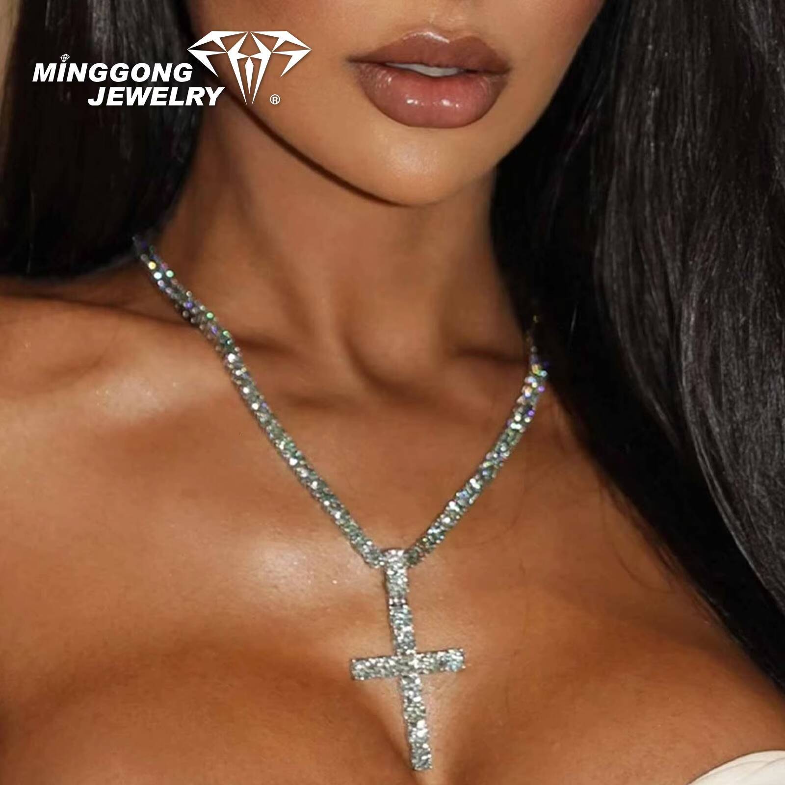 High Quality 925 Blue Moissanite Diamond Tennis Chain Hip Hop Style Necklace Factory Direct 100% Diamond Test Passed Product