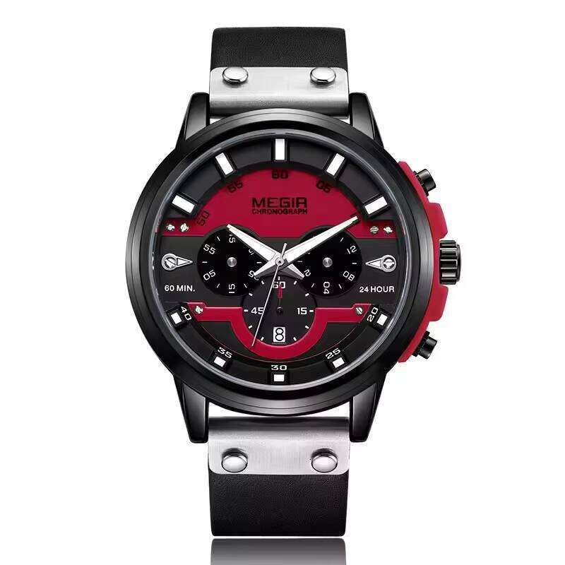 MEGIR Men's Sport Chronograph Watch - 47mm Genuine Leather, Waterproof, Luminous, Quartz - Bulk Wholesale Watch