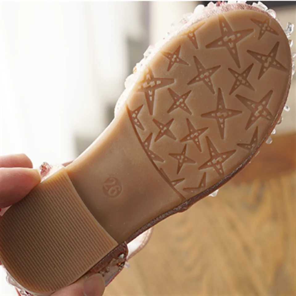 2025 Summer New Korean Water Diamond Soft Sole Girls Half Sandals Princess Shoes Childrens Shoes Spring Girls Leather Shoes XJ250724