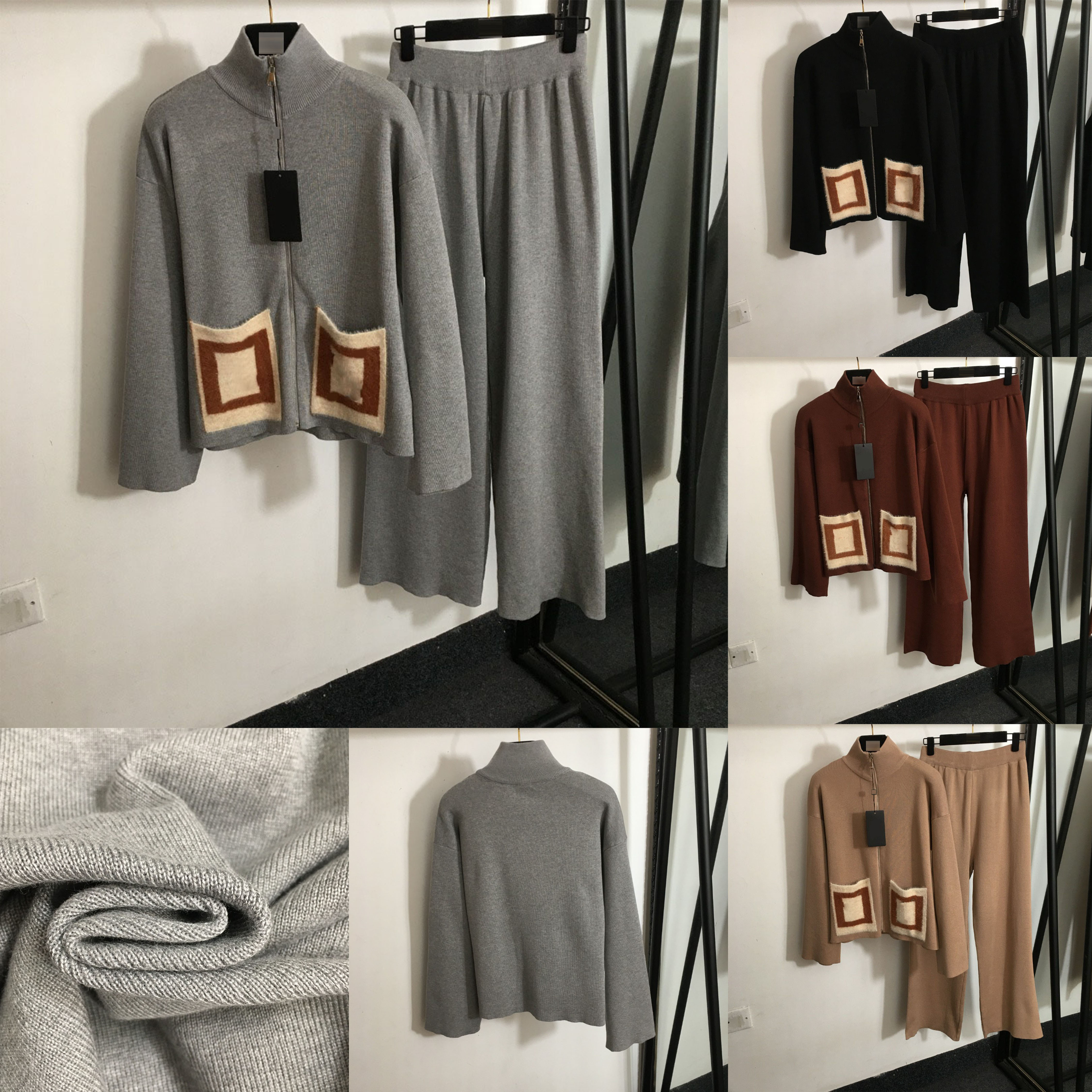 Women's Two Piece Pants Designer Womens Sweaters Luxury Design Cardigan Female Knitted Coat Casual Loose Wide-leg Elegant Pieces Set