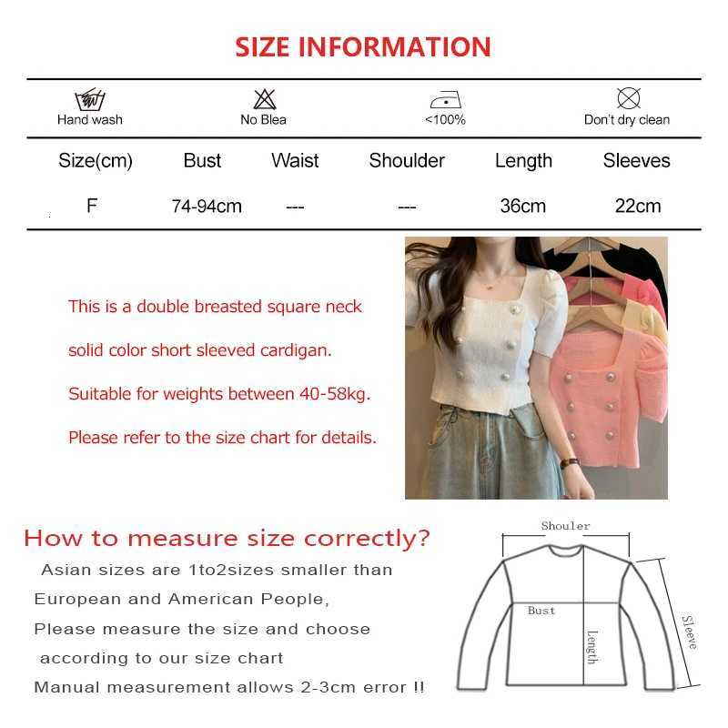 Women Fashion Double-Breasted Square Neck Cardigan New Slim Solid Short Sleeve Knit Shirt Summer Design Worn Outside Crop Tops X250724