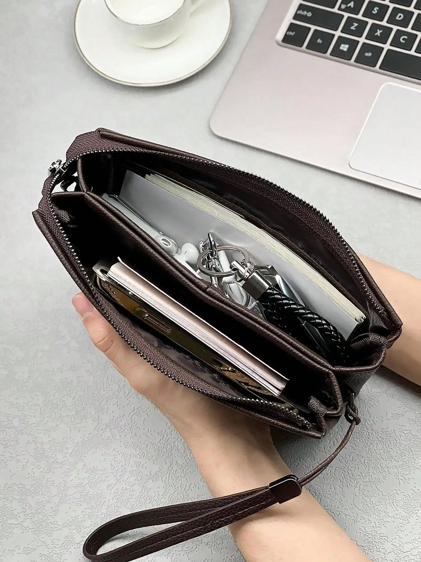 Fashion Simple Mens Clutch Wallet Business Boss Special Large-capacity Double Zipper Wristlet Phone Wallet Gifts for Men 250723