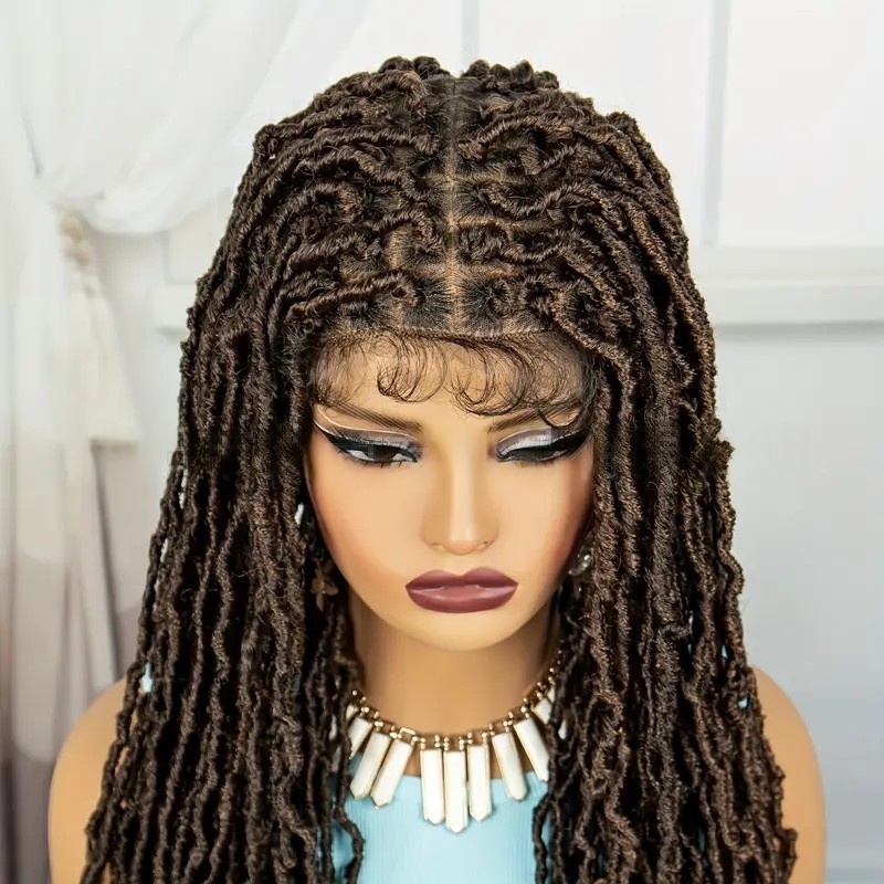 Black Boho Box Braided Lace Front Wigs Look Like Human Hair Wigs 360 Full Lace Wig 280density Free Part Knotless Braids Twist Wig with Baby Hair Handm