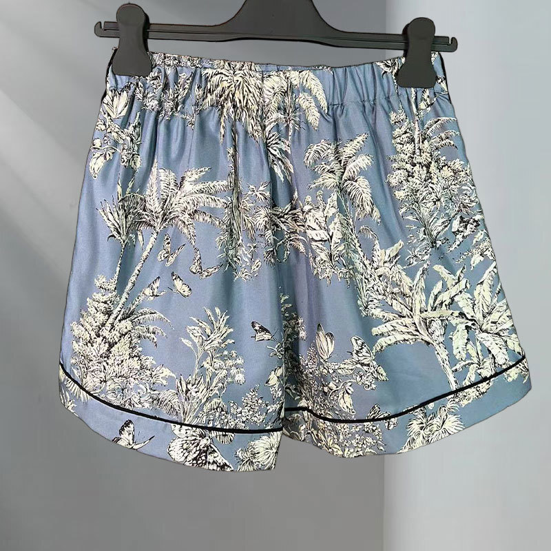 Ladies Silk Palm Tree Print Shorts Y2K Designer High-End Luxury Classic Elastic Waist Luxury Casual Homewear S0760