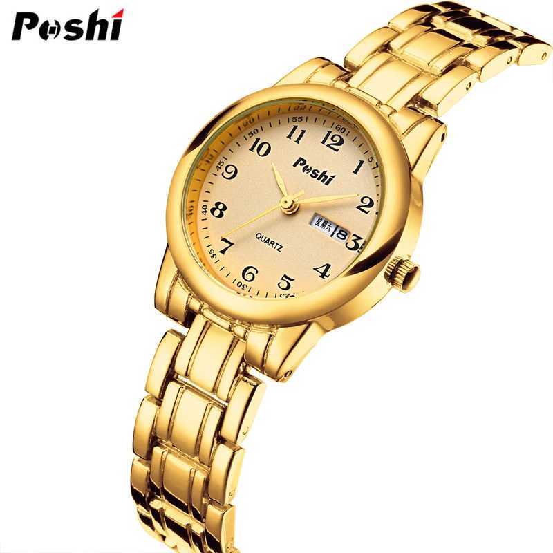 POSHI Original Waterproof Quartz Watch for Women Fashion Ladies Bracelet Luxury Stainless Steel Strap Date Week Womens Watches W250724