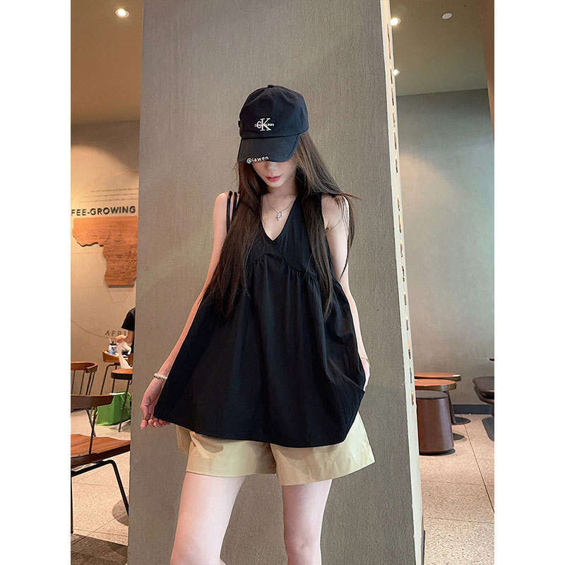 sxzy 2025 bohemian design vneck tank top summer new loose korean style outerwear camisole for women ins