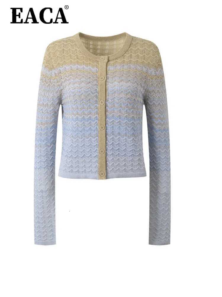 2025 Spring Gradient Color Wave Pattern Round Neck Single Breasted Slimming Knit Cardigan X250724