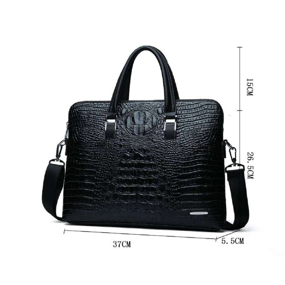 2025 New Men's High Quality Leather Business Briefcase Fashion Crocodile Pattern Handbag Shoulder Bags Crossbody Laptop Bag