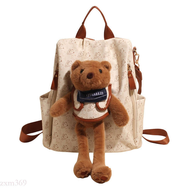 New Cute Bear Student Backpack Fashion Print Commuter Anti-theft Double Korean Version Lightweight Handheld Single Shoulder Bag