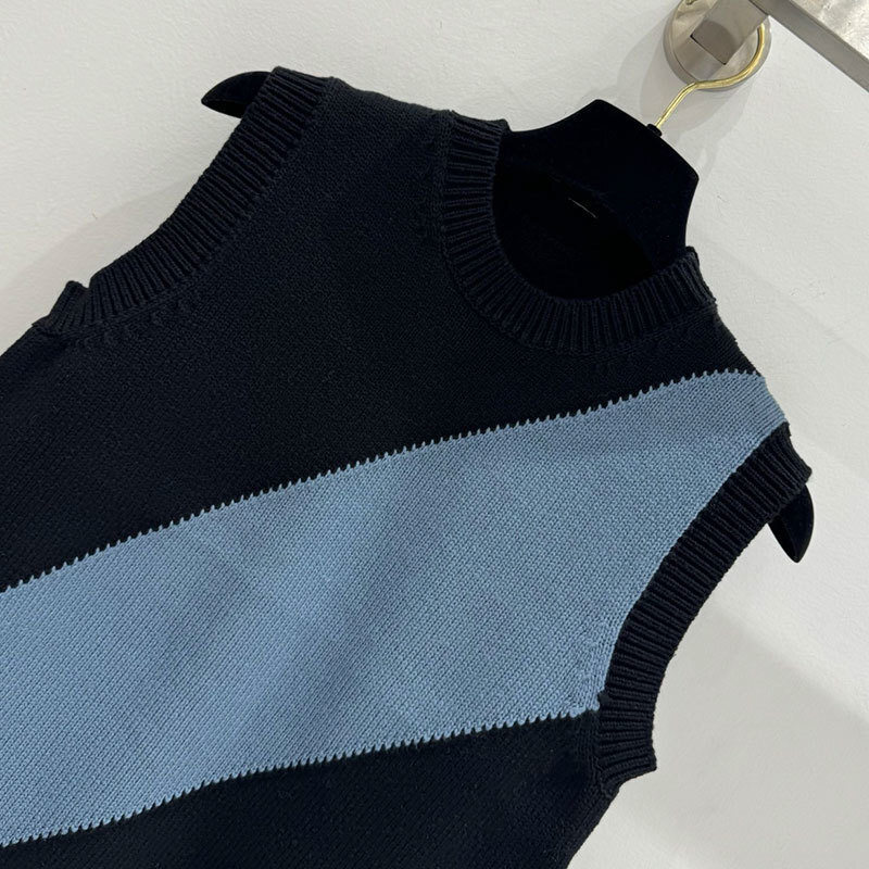 Women's Color-Block Knit Vest Trendy Y2K High-End Versatile Round Neck Silk Cotton Breathable Summer Sleeveless Top S0761