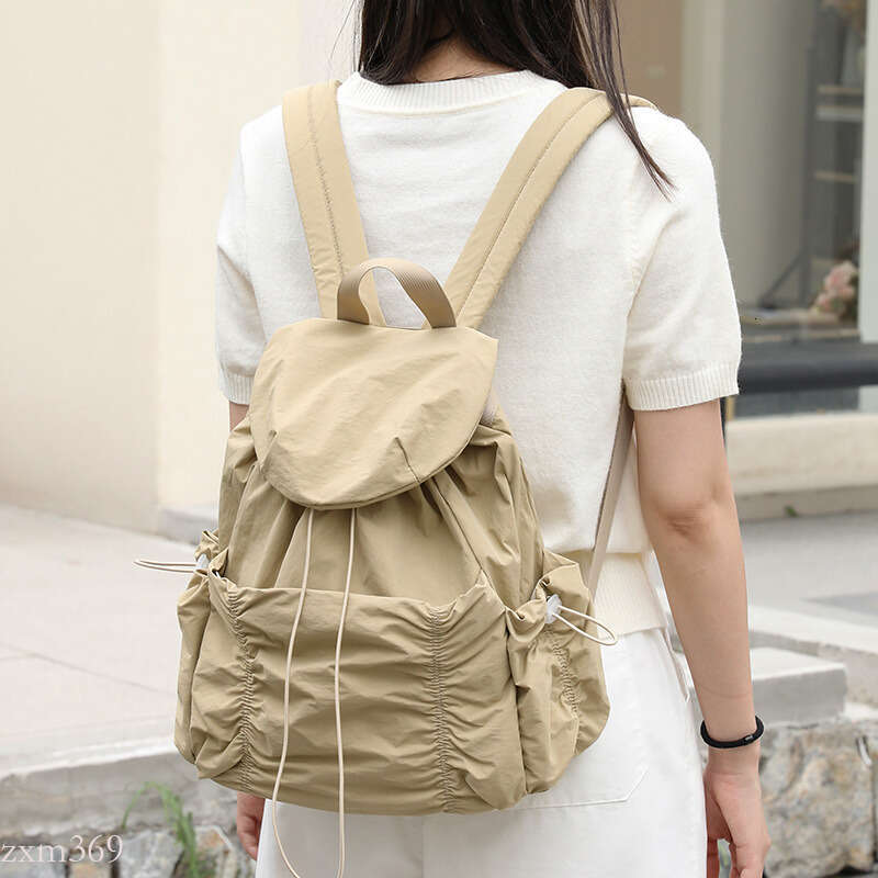 Casual Artistic Nylon Backpack Ins Fashion Drawstring Pleated School Internet Celebrity Fresh Canvas Double Shoulder Bag