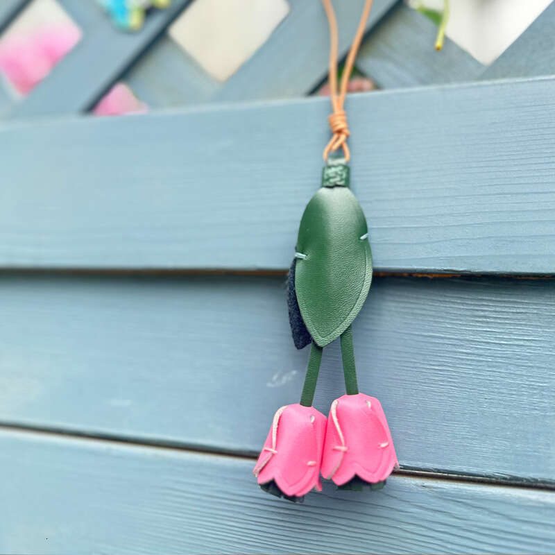 High-End Tulip Finished Product and DIY Material Kit Genuine Leather Decoration Ins Style Bag Pendant