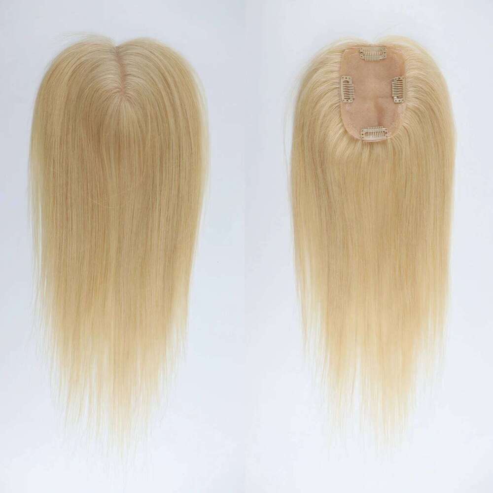 8x12cm Light Blonde Human Topper Silicon Skin Base Virgin Hair Piece Silk Top Scalp Toupee with Clips in for Women #613