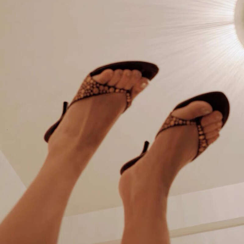 Heel Sandals Sandals Shoes Women Heels Studded Decor High Heels Summer New Toe Clip Hot Girl Fashion Thong Sandals Women