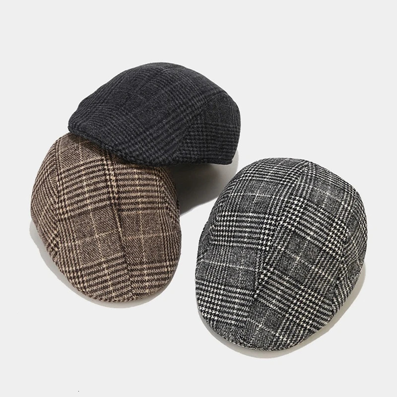 Mens Casual Berets Hat Autumn Winter Retro Gentleman sboy Hat Plaid Checked Hat Unisex Octagonal Hat Driving Cabbie Wool Cap 250723