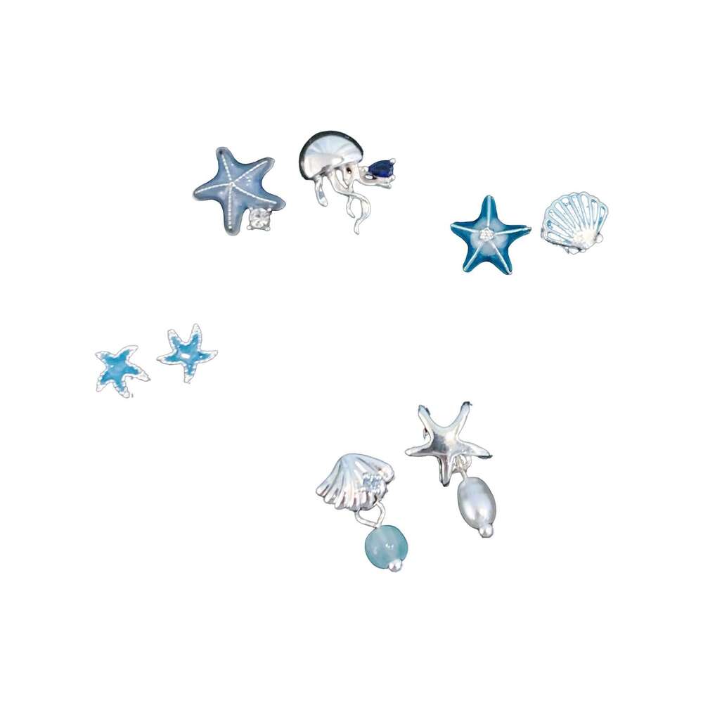 Starfish Shell Asymmetric Earrings for Women, Niche Cool Style, Korean Versatile Earrings, Light , Unique Design Sense, Ear Jewelry
