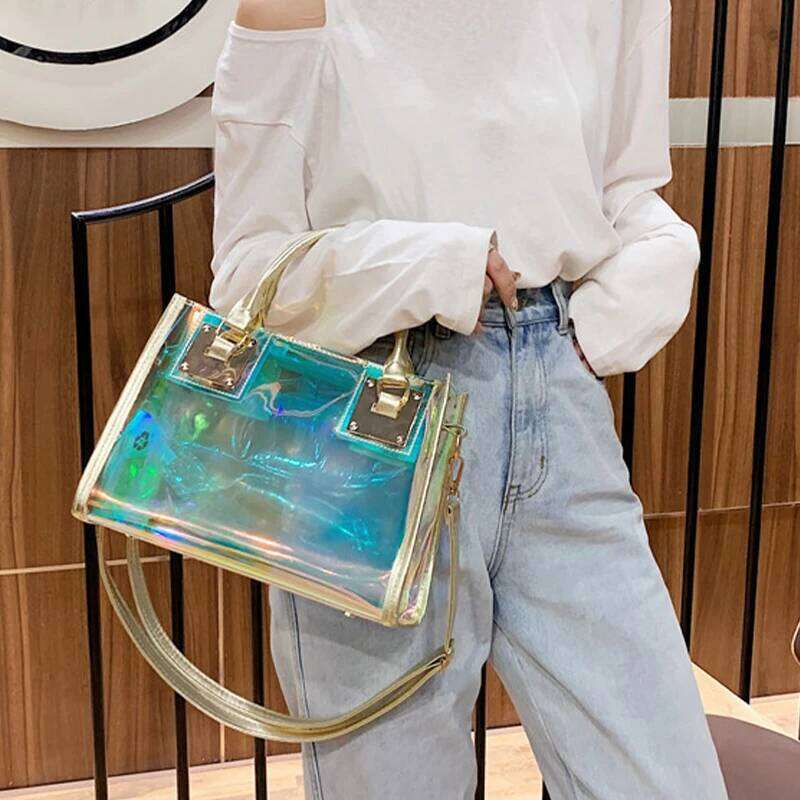 Fashion Laser PVC Jelly Tote Handbag For Women Large Capacity Transparent Top Handle Bags With Coin Wallet Lady Shopping Purse