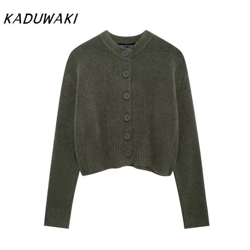 Kaduwaki Womens Sweater Knitwear Blue Cropped Sweaters Knitted Cardigan Women Spring Long Sleeve Brown Cardigans Button Jacket X250724
