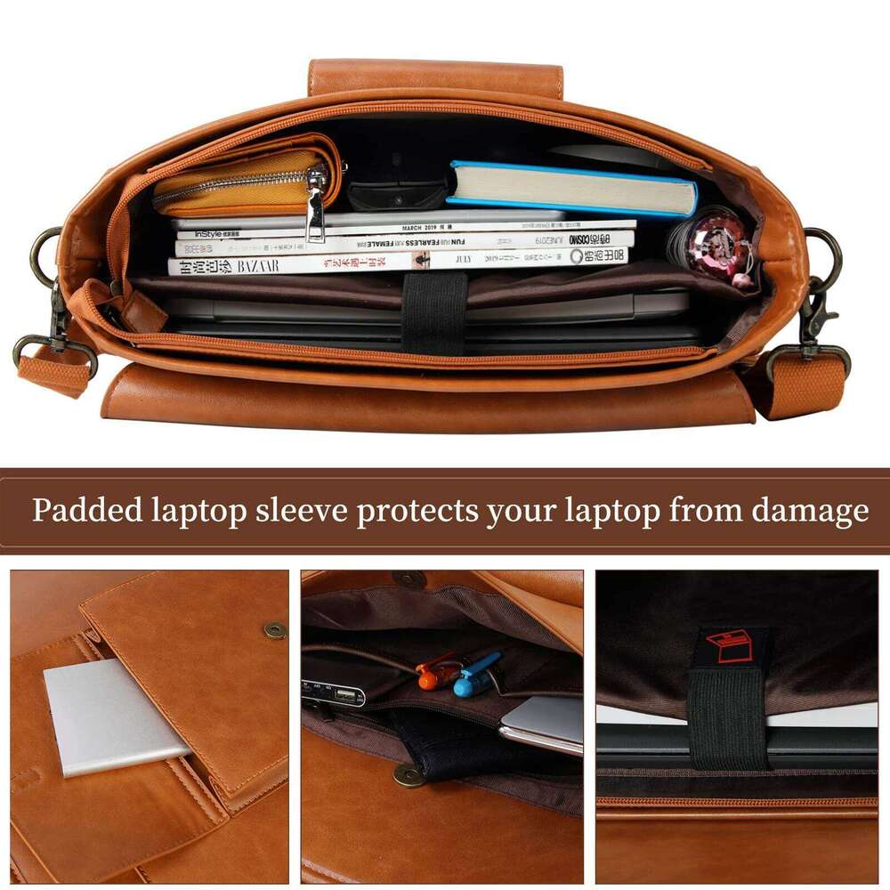 Messenger Waterproof Leather Laptop Briefcase Large Satchel Shoulder Bag for Office Travel College