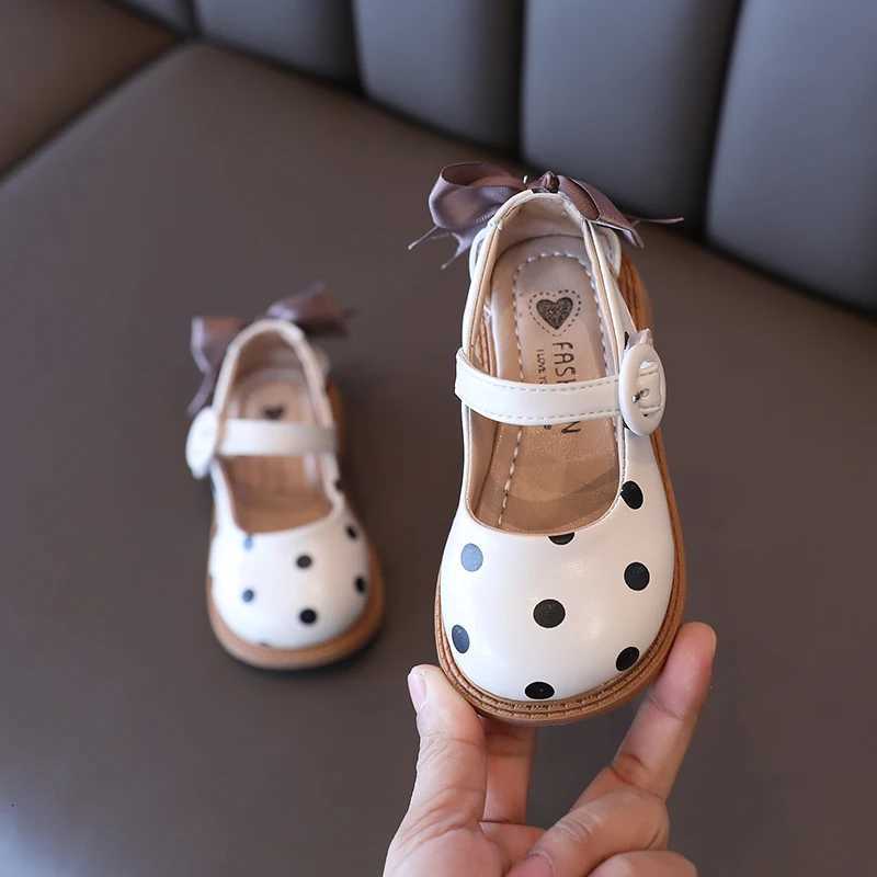 Toddler Girls Mary Janes Elegant Back Bowtie Beige Khaki Four Season Children Leather Shoes 21-30 Polka Dot Light Kids Shoes XJ250724