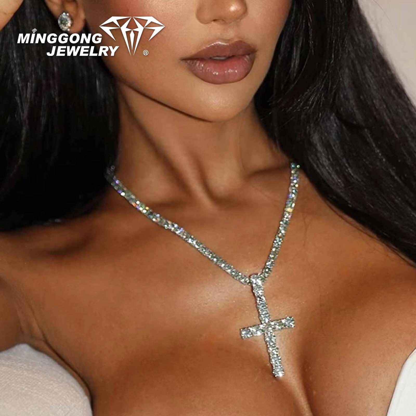 High Quality 925 Blue Moissanite Diamond Tennis Chain Hip Hop Style Necklace Factory Direct 100% Diamond Test Passed Product