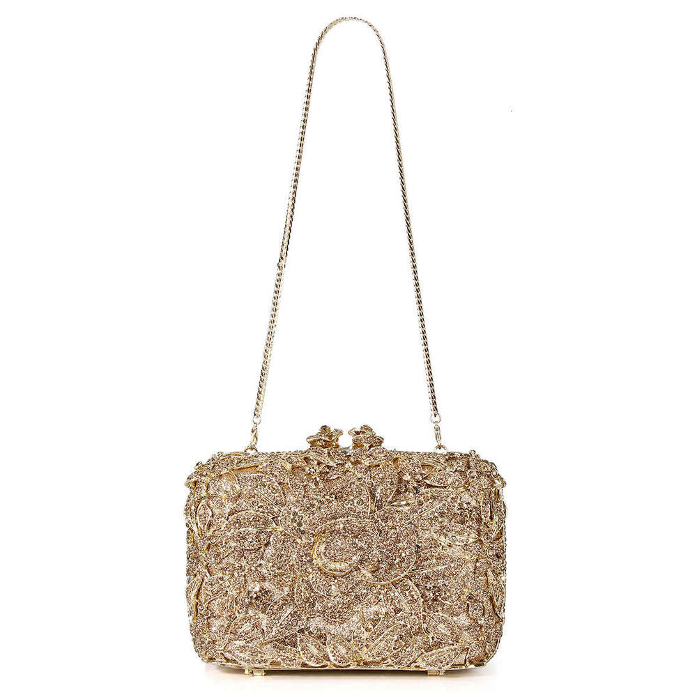 Designer Luxury Evening Diamond New Diamond-Studded Evening Hollow Metal Hard Banquet Dress Clutch Small Square Box Bag