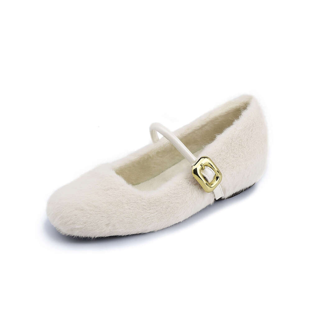 Designer Winter New Furry Women, High-end Thick Velvet Warm Shoes, One-Strap Korean Style Cotton Shoes for Women