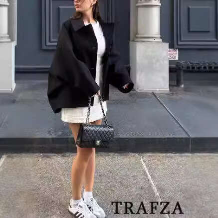 Autumn Winter New Women's Wool With Turn-Down Collar Loose Shearling Coat B5