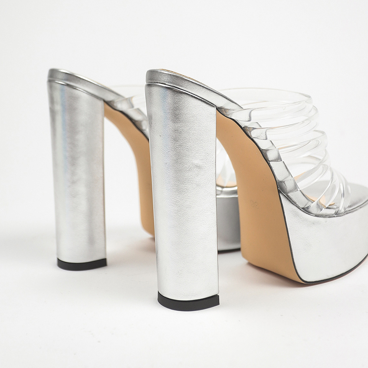 Women's Extreme Height 15.5cm Platform Heels - Rhinestone Strap Glam Sandals, Non-Slip Sole, Bold Silver
