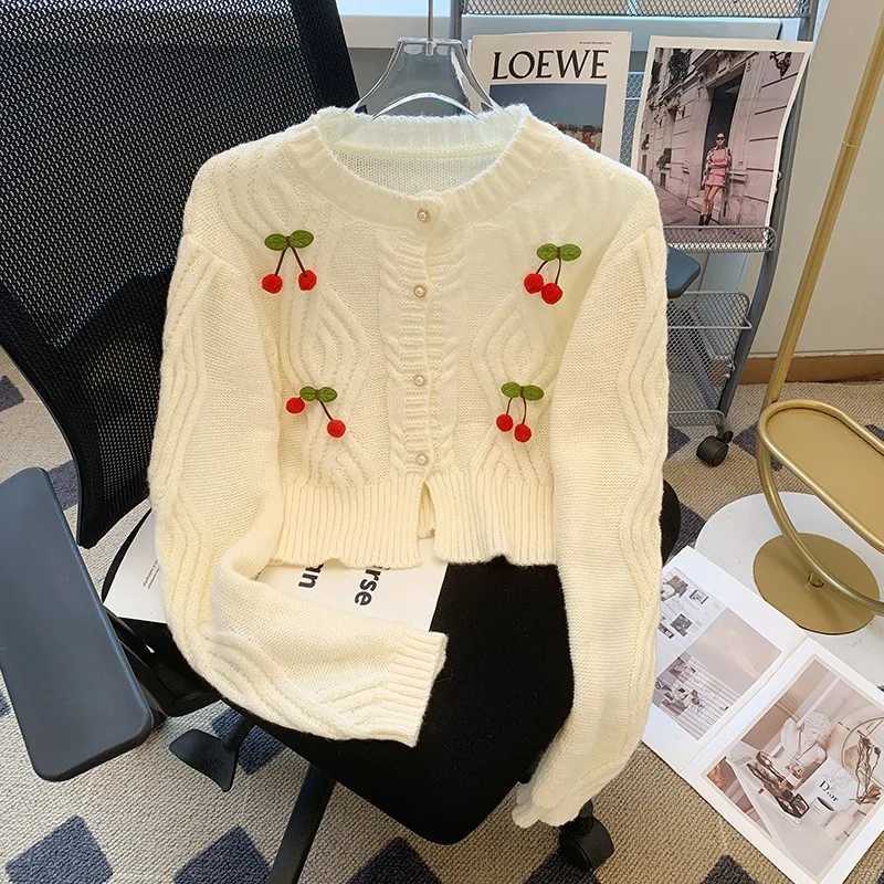2024 New Korean Fashion Cherry Designer Knitted Sweater Cardigans for Women Streetwear Ladies Tops Autumn X250724