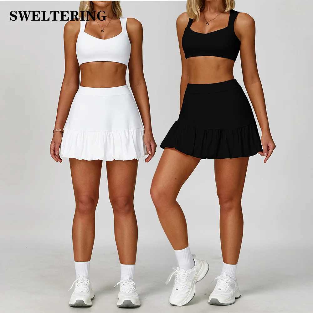 2 Pieces Womens Tracksuit Yoga Set Sports Bra High Waist Yoga Short Skirt Gym Clothes Fitness Sleeveless Workout Suit Sportswear XJ250724