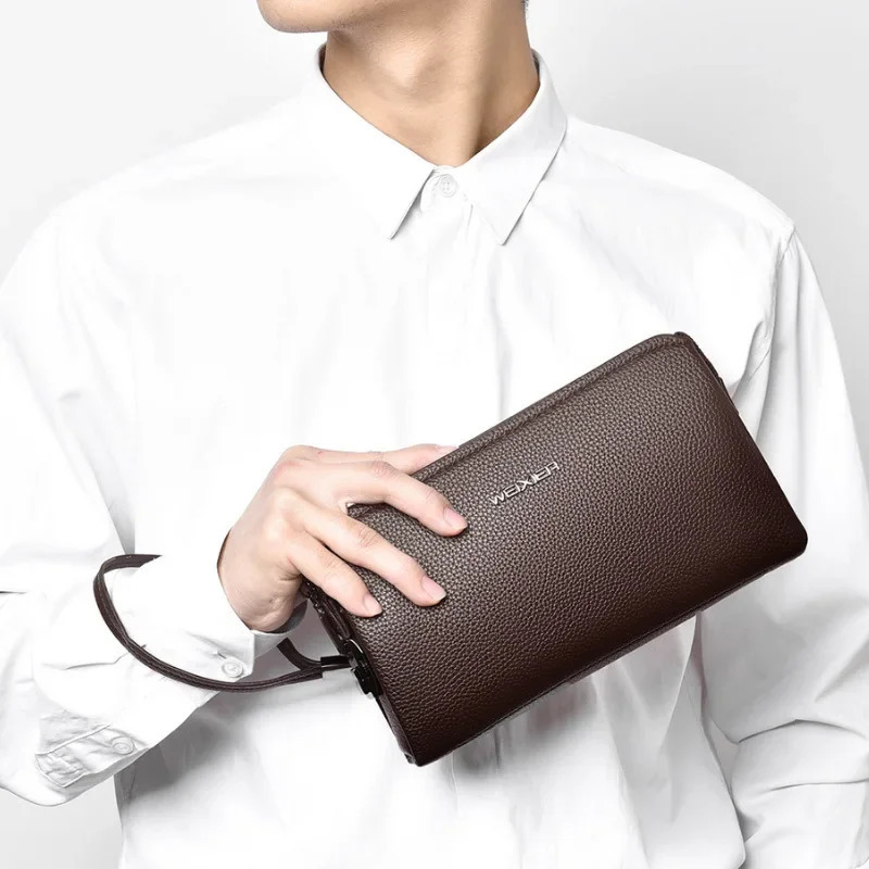 Mens Handheld Bag High end PU Leather Long Wallet Large Capacity Multi Card Slot Wrist Bag Password Anti theft Phone Bag 250723